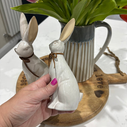 White Ceramic Sitting Bunny Ornament - set of 2