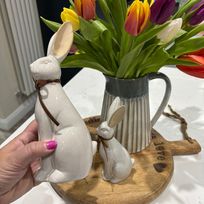White Ceramic Sitting Bunny Ornament - set of 2