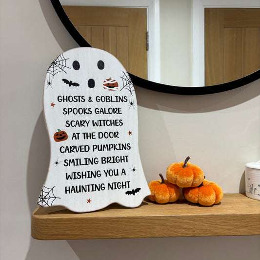 Spooktacular Ghosts & Goblins wooden ghost sign