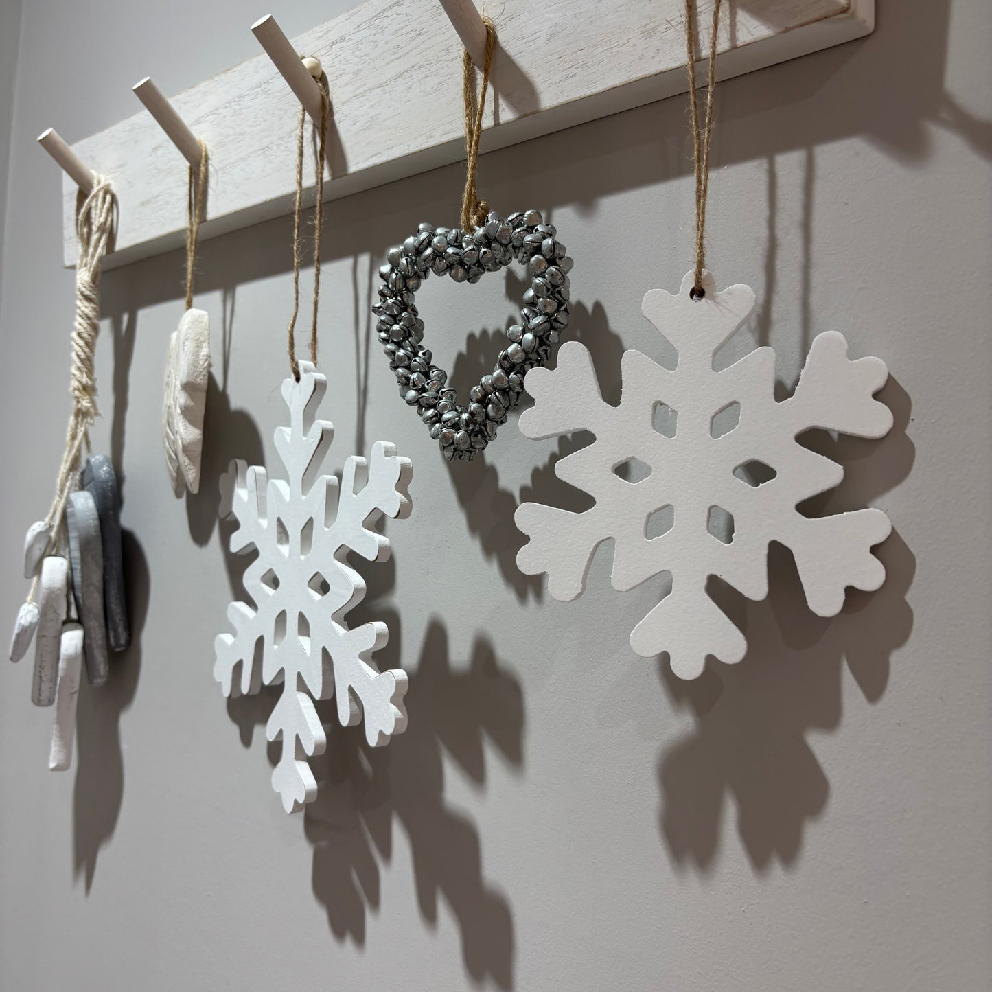 Wooden White Cut out Snowflake Hanger Set