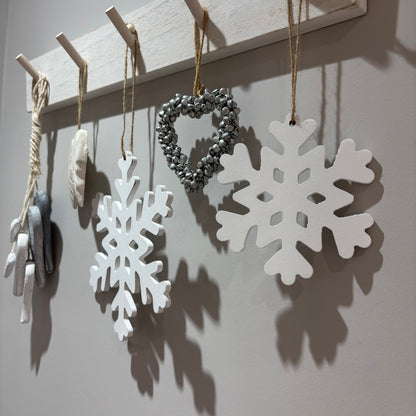 Wooden White Cut out Snowflake Hanger Set