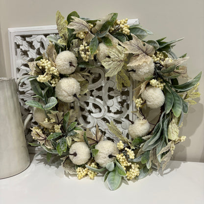 White pumpkin door wreath