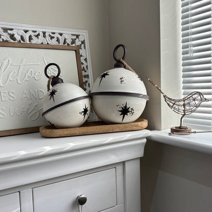 White Rustic Round Hanging Metal Bell - 3 sizes