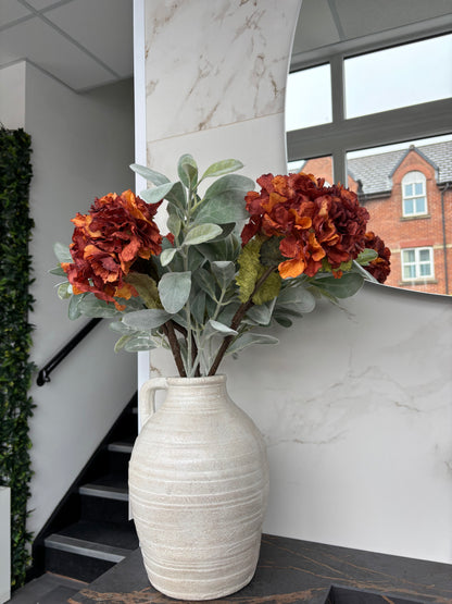 Faux Dried Touch Ruffled Hydrangea – Burnt Orange – 52cm