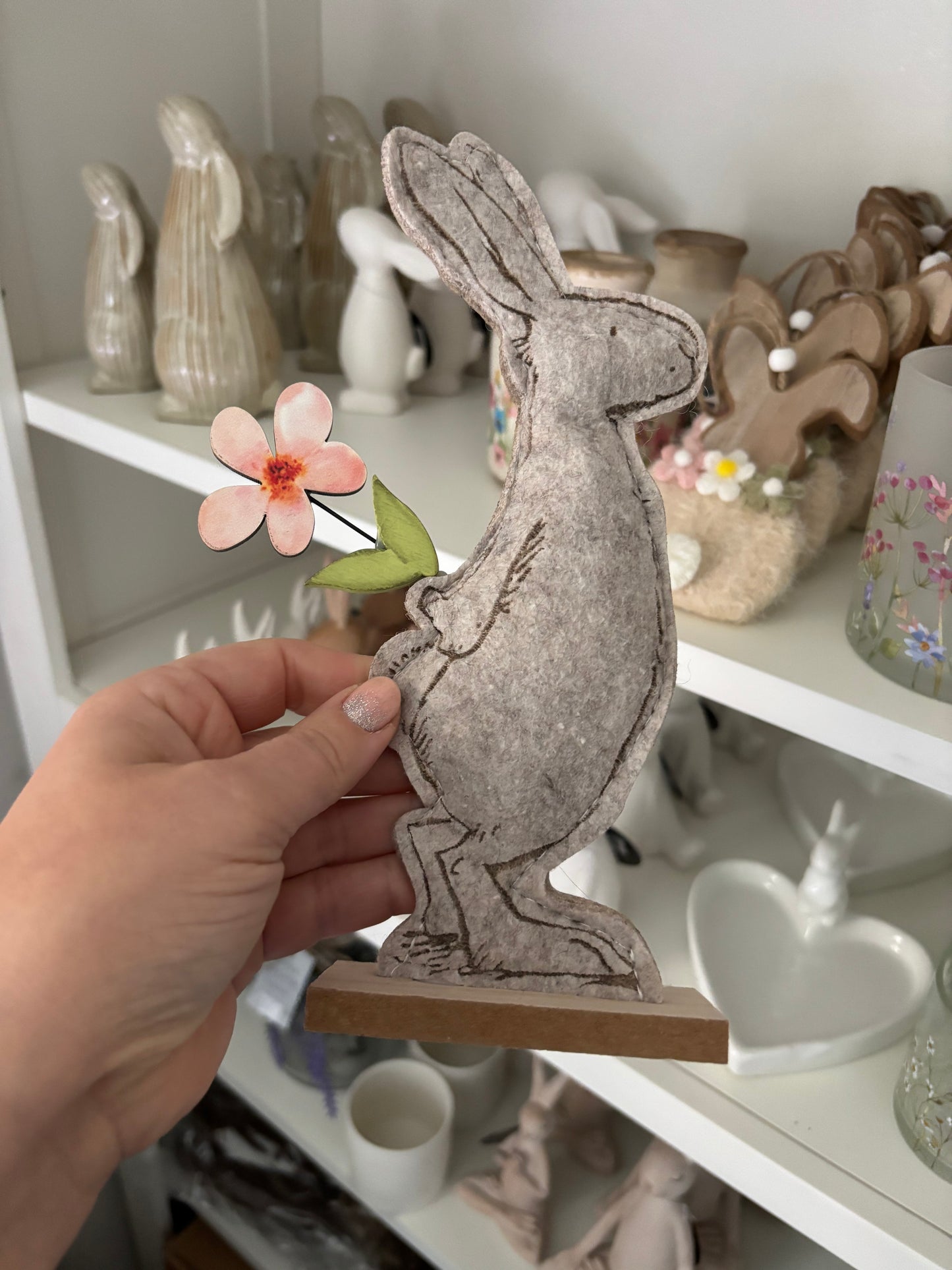 Felt Rabbit With Flower Decoration - two sizes