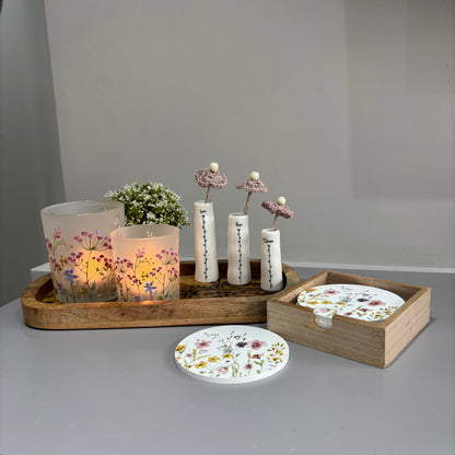 Wooden Flower Coaster Set