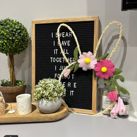 Rabbit hanger with felt flowers - imperfect
