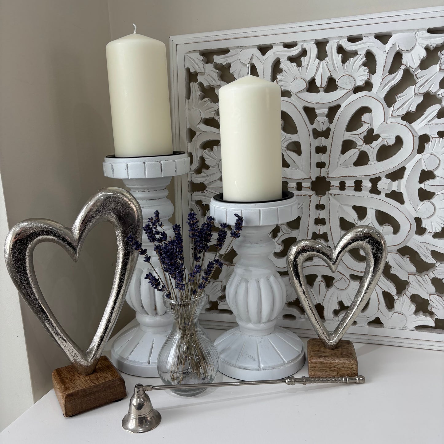 Whitewash rustic candle holder - 2 sizes