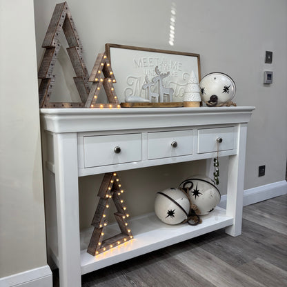 White light up tree on wood base