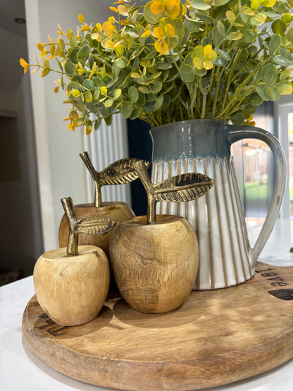 Wooden Apples with Gold Metal Stalk - options
