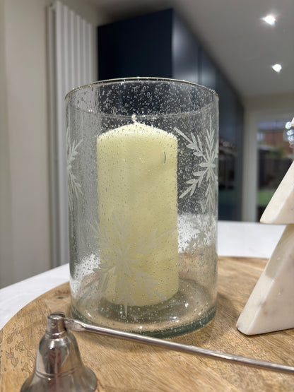 Ivy, Etched Snowflake Glass Tealight Holder