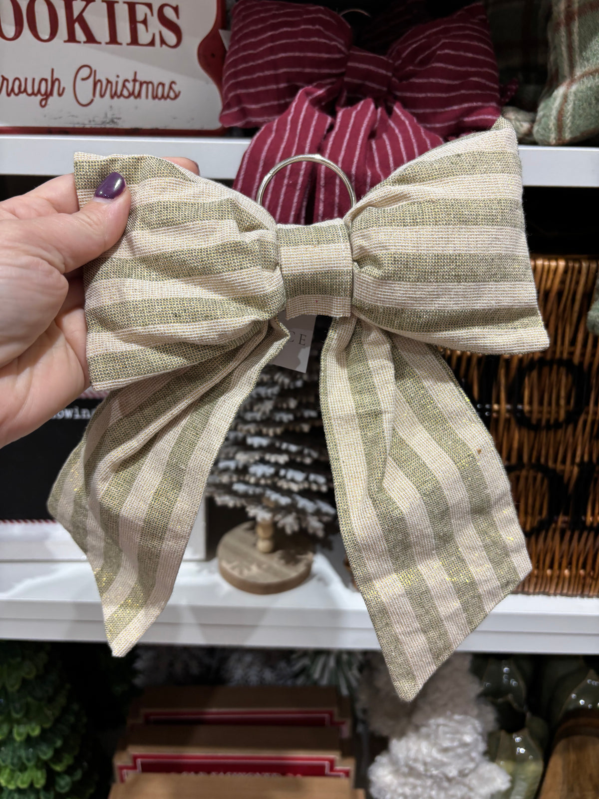 Fabric Bow Hanging Christmas Decoration 27cm
