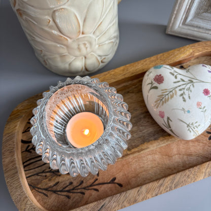 Flower Etched Wooden Tray - small