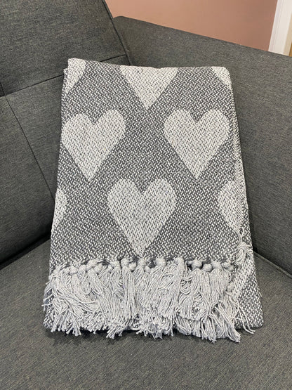 Recycled Cotton Heart Throw / Picnic Blanket - Charcoal 152cm