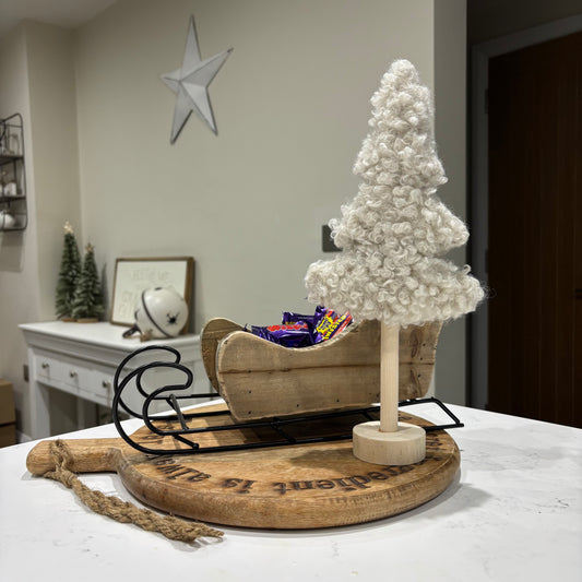 Boucle Fur tree with wood base