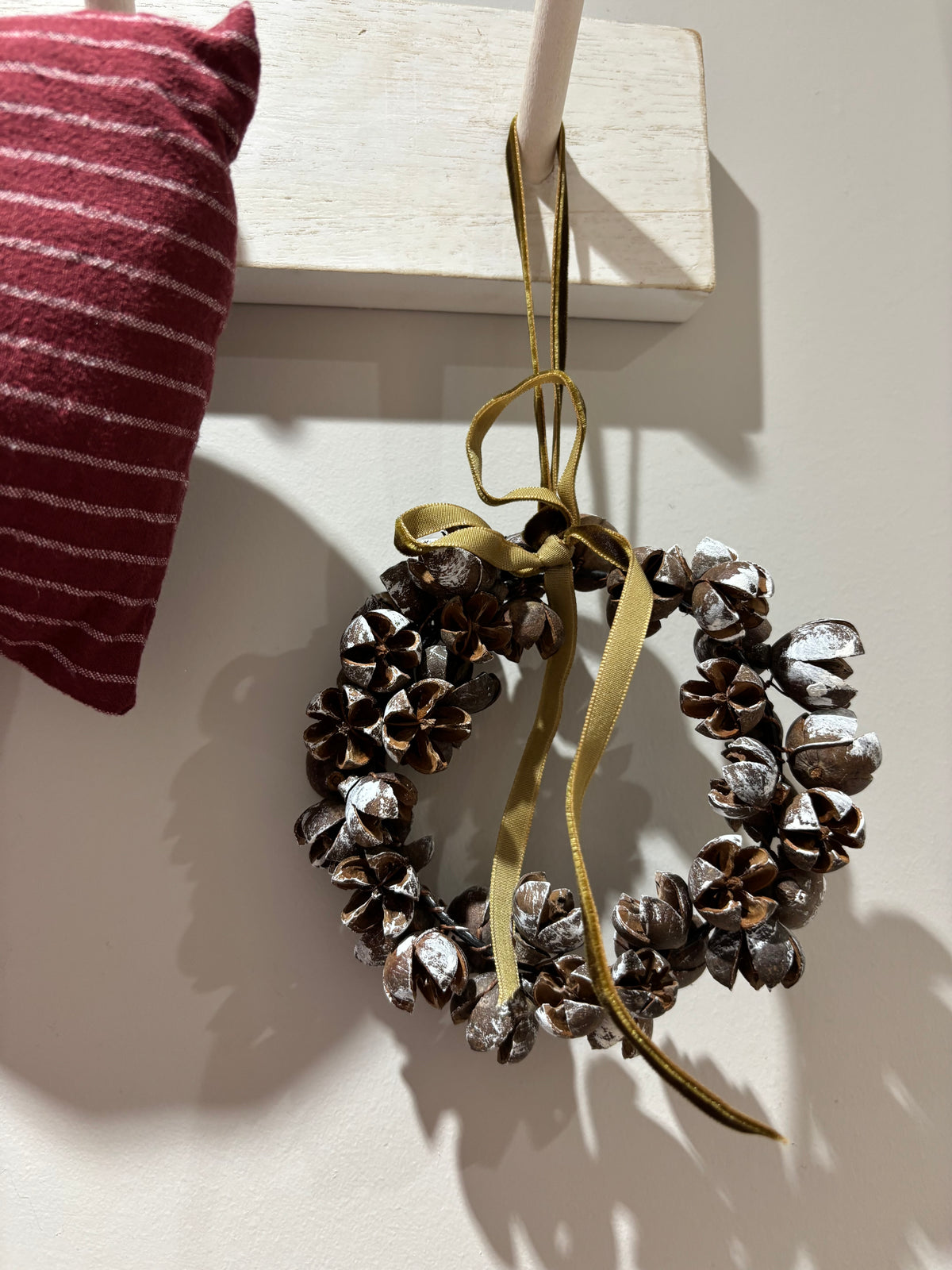 Mini Pinecone Christmas Wreath with Gold Bow