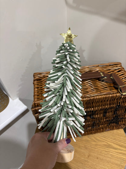Tall Green & Cream Felt Christmas Tree with Gold Star – 33cm