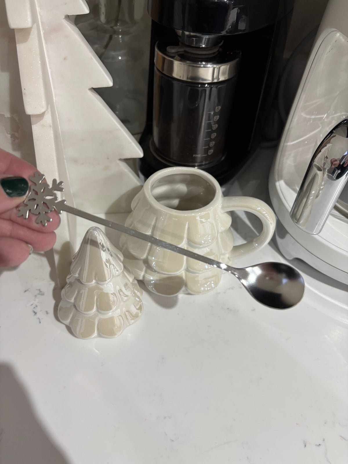 Iridescent Christmas Tree Mug & Snowflake Spoon Set