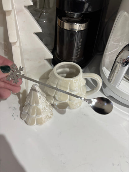Iridescent Christmas Tree Mug & Snowflake Spoon Set