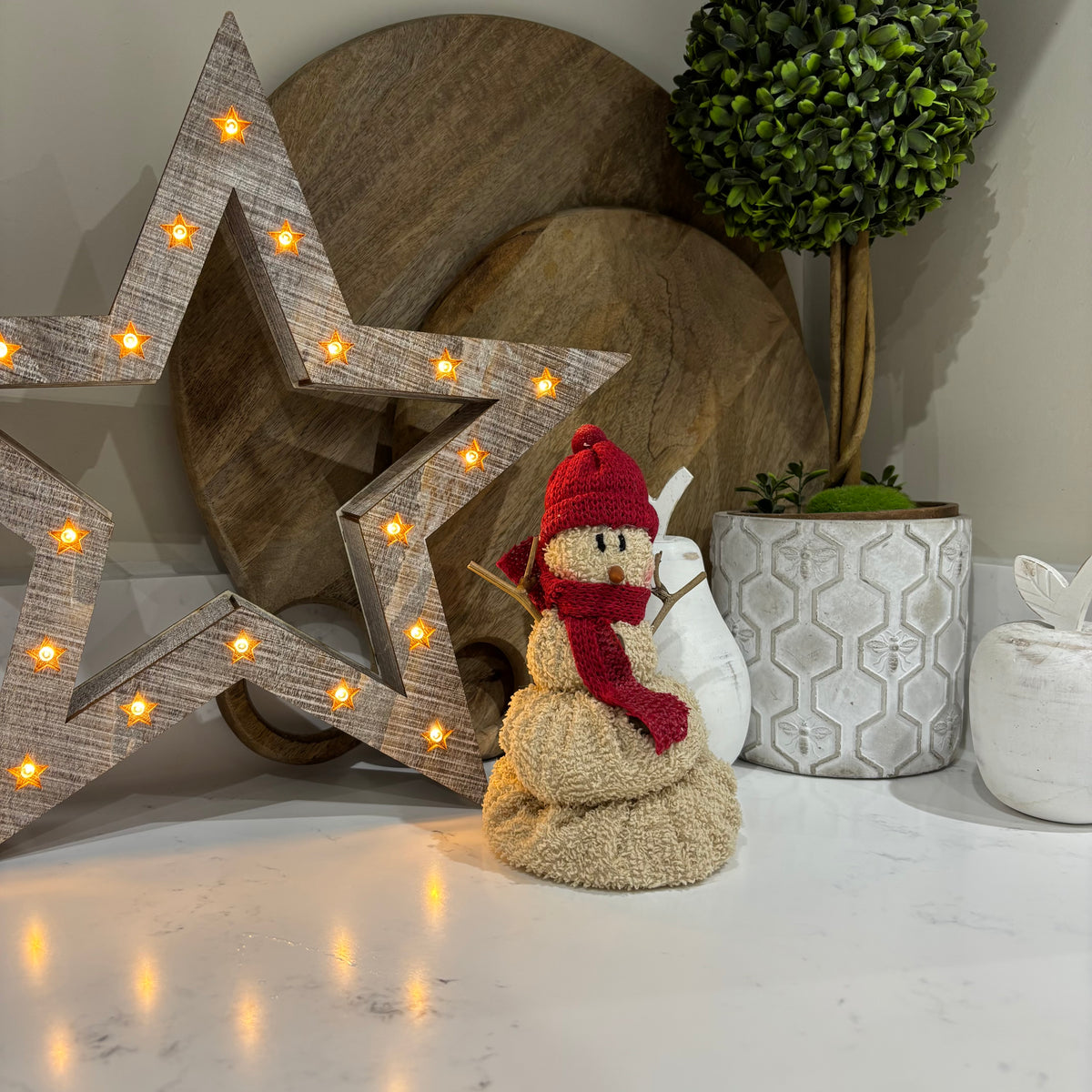 Beige Wooden LED Light Up Christmas Star - individual