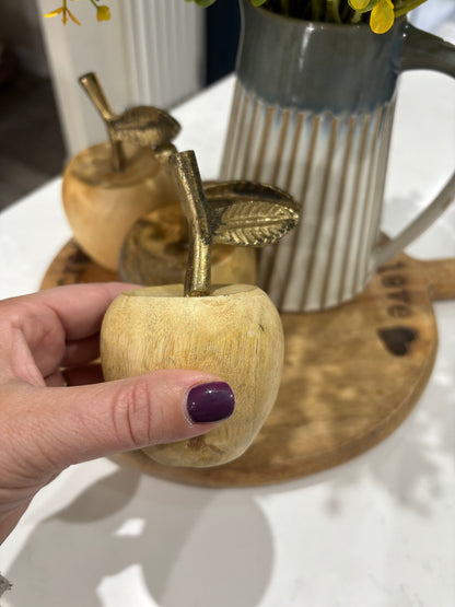 Wooden Apples with Gold Metal Stalk - options