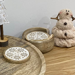 Snowflakes Wooden Coaster Set