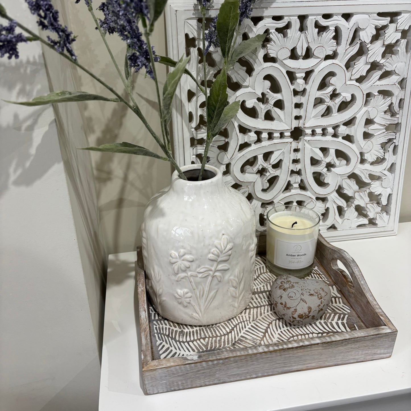 White washed wood tray 31cm