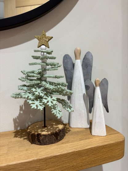 Felt Snowflake Christmas Tree on Wooden Base