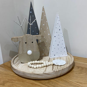 Wooden and silver light up nose reindeer