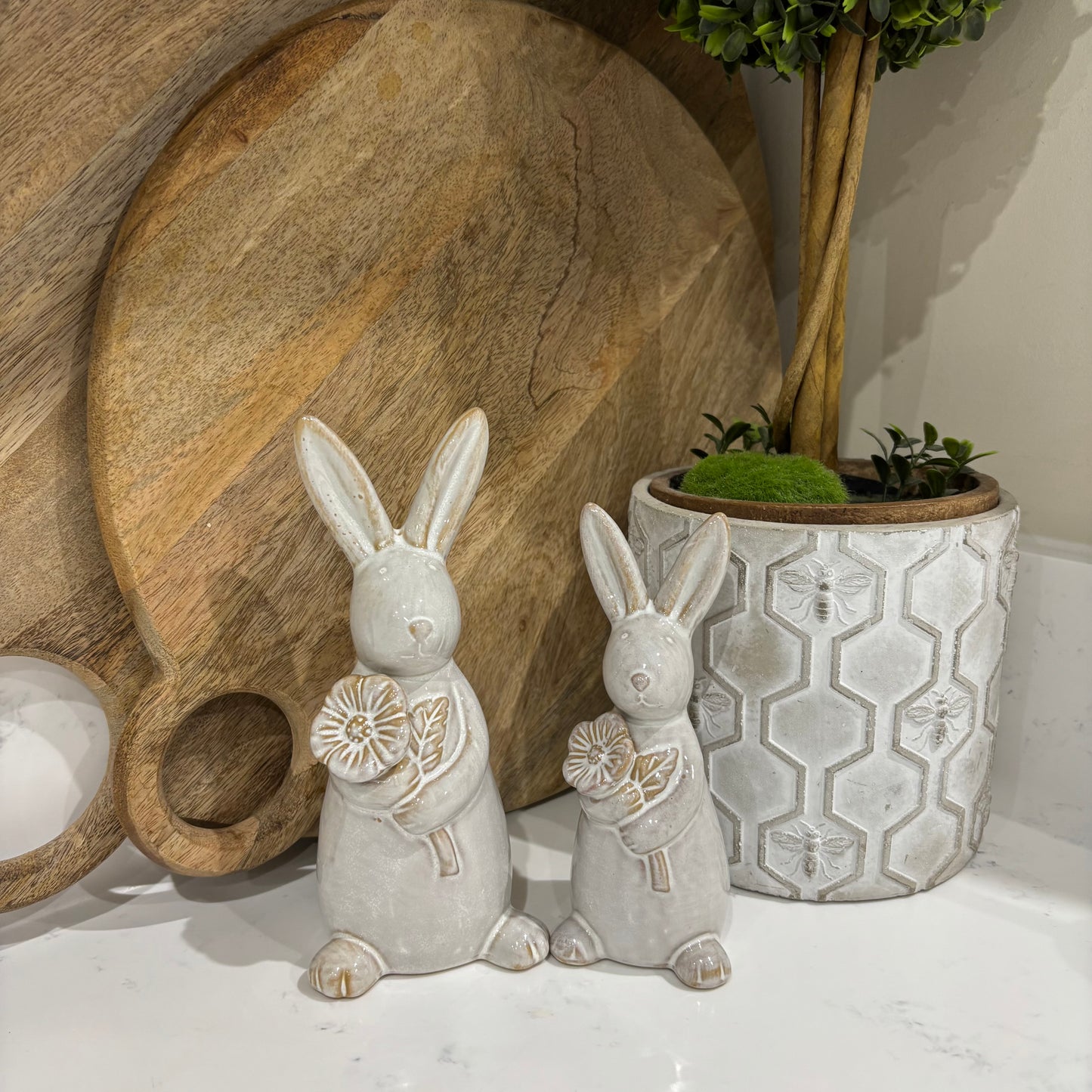White rabbit with flower - 2 sizes
