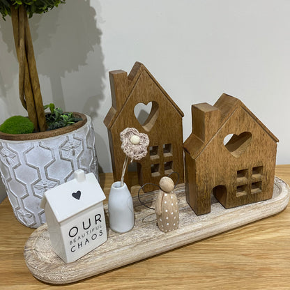 Natural Wooden House with Heart - Set of 2