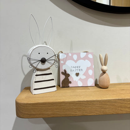 White wooden rabbit with stripes - 2 sizes