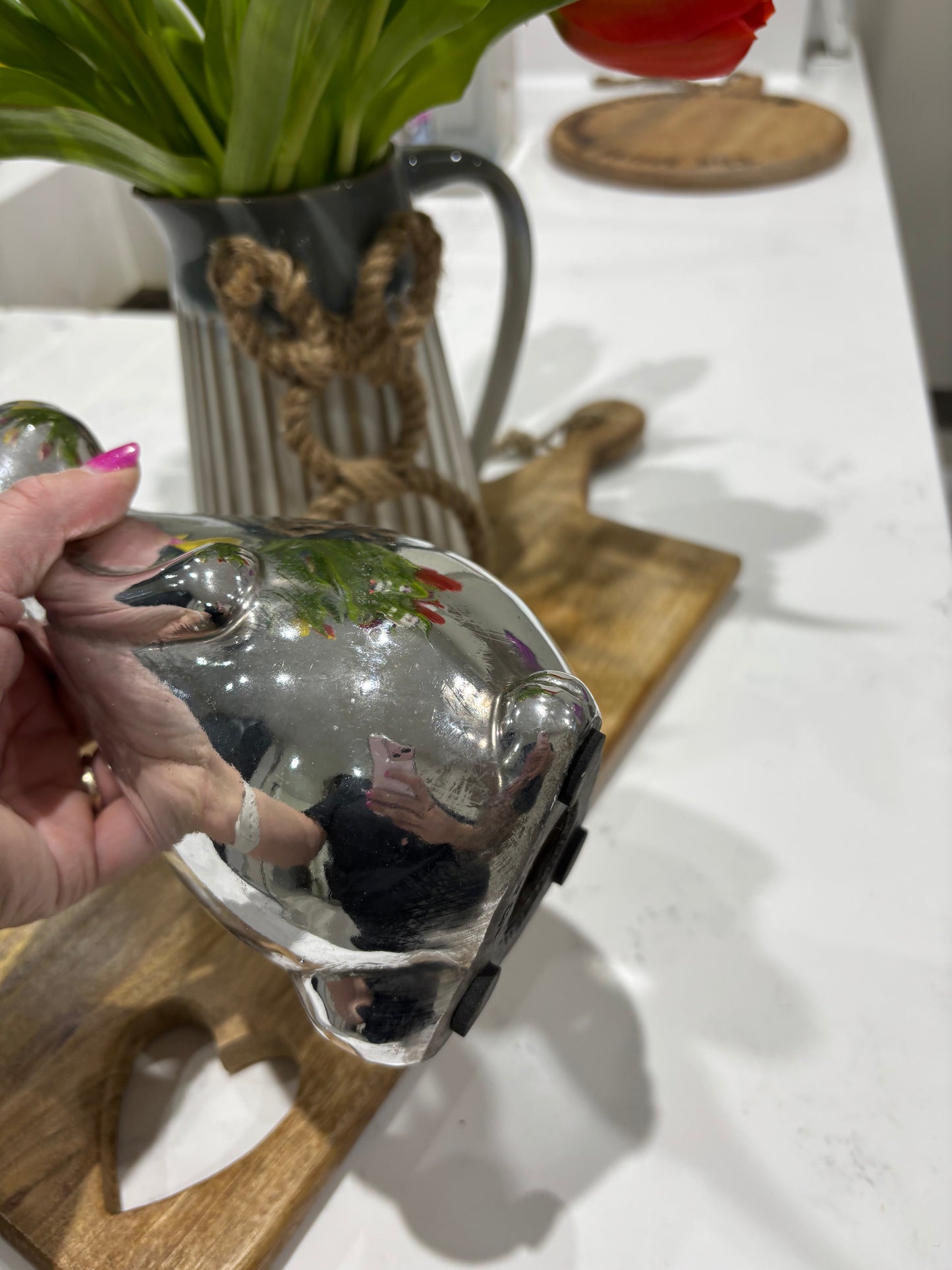 Ceramic Standing Rabbit Ornament – Silver finish - imperfect