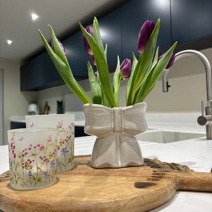 White Ceramic Bow Vase - 2 sizes