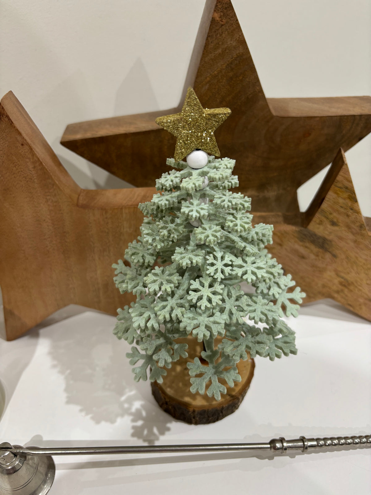 Felt Snowflake Christmas Tree on Wooden Base