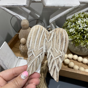 Hanging Carved Wooden Angel Wings - Natural 10cm