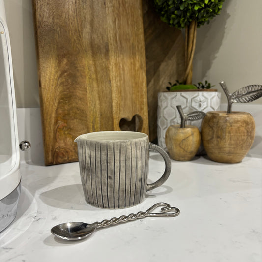 Neutral Porcelain Jug – Hand-Painted Scratched Striped Design