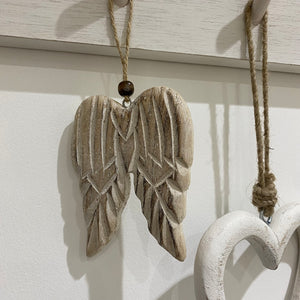 Hanging Carved Wooden Angel Wings - Natural 10cm