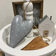 Load image into Gallery viewer, Grey metal heart with white spots