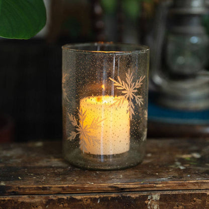 Ivy, Etched Snowflake Glass Tealight Holder