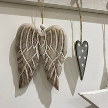 Load image into Gallery viewer, Hanging Carved Wooden Angel Wings Natural 15cm