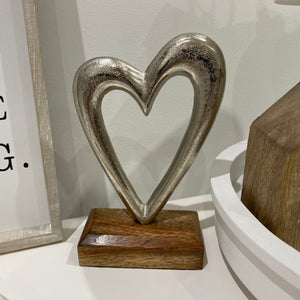 Silver Metal Heart on Wood base
