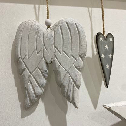 White Hanging Carved Wooden Angel Wing 15cm