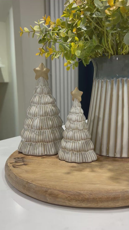 Ceramic off white Christmas tree decoration with star - 2 sizes