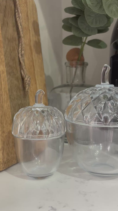 Glass acorn pot - set of two