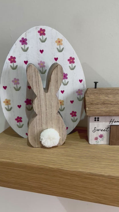 Wooden Floral egg with Rabbit