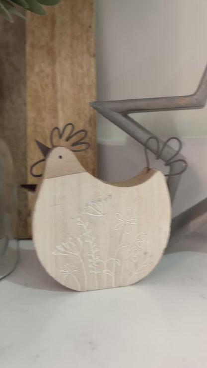 Wooden Chicken with floral pattern