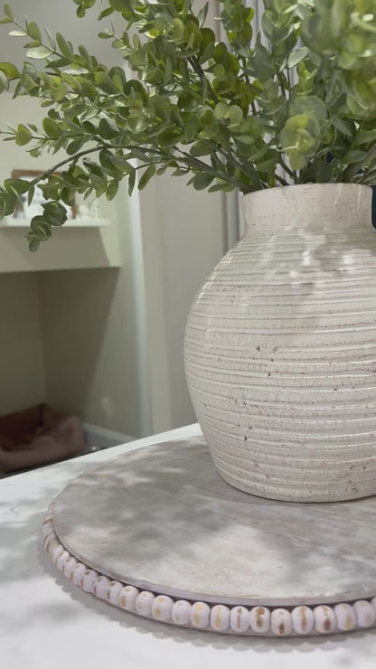Scarlett Medium Terracotta Vase | Handcrafted Off-White Ribbed Decorative Vase