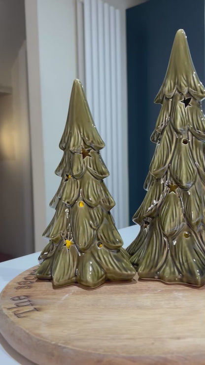 Green LED Ceramic Christmas Tree Decoration