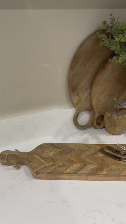 Colmar Long Wooden Serving Platter | Chevron Mango Wood Serving Board